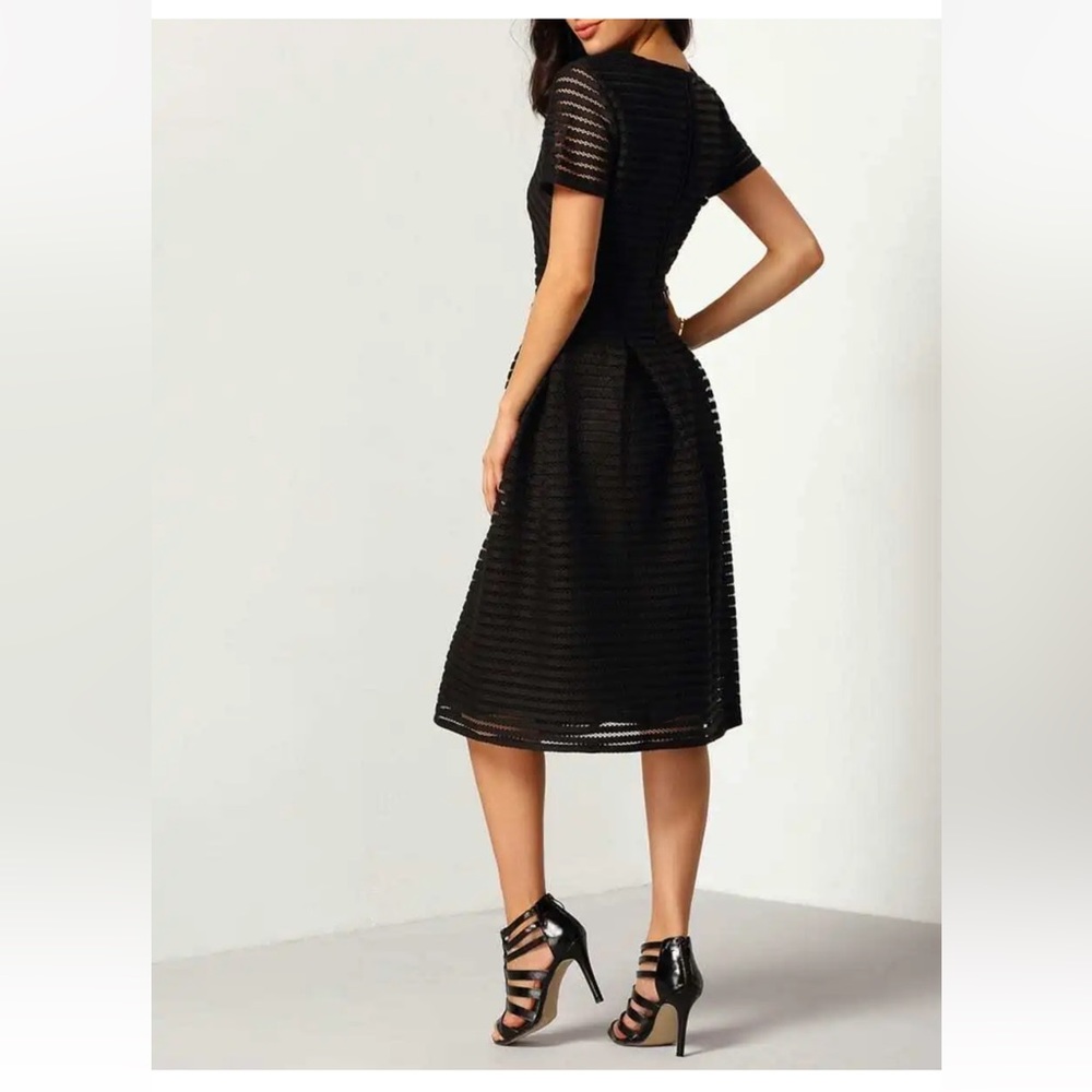 Black Ribbed Fit & Flare Midi Dress The Monroe Factory - M e100-27 - Picture 3 of 6